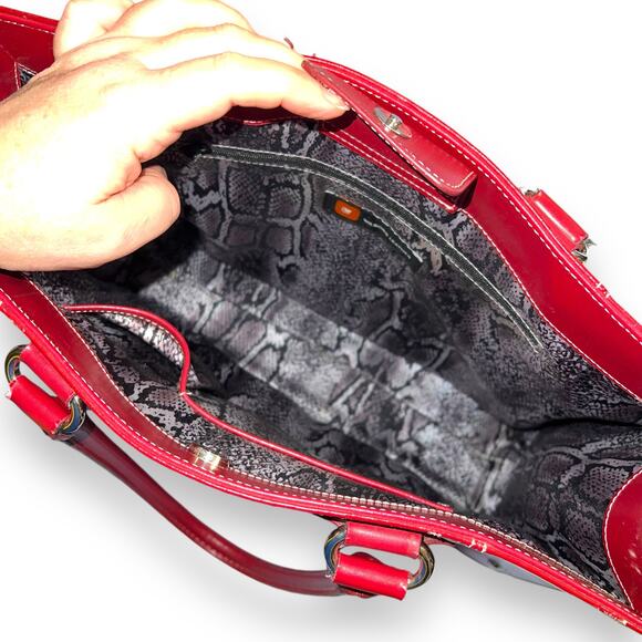 Wilsons Leather Womens Satchel Tote Bag Handbag Purse Red Leather Large - Picture 11 of 16